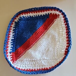 New Handmade Red, White And Blue Washcloth. Beautifully Crafted.